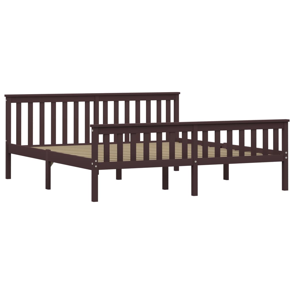 Bed Frame without Mattress Dark Brown Solid Pinewood 180x200 cm Super King