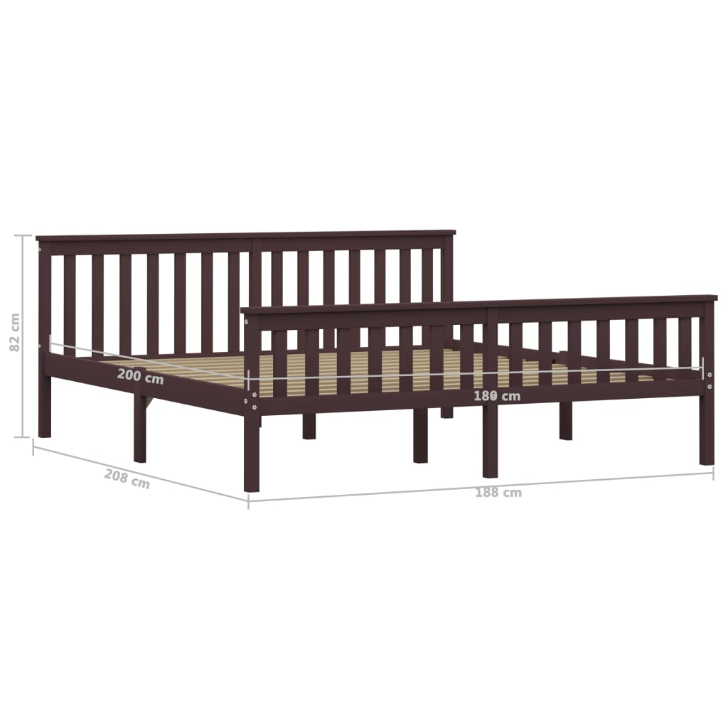 Bed Frame without Mattress Dark Brown Solid Pinewood 180x200 cm Super King