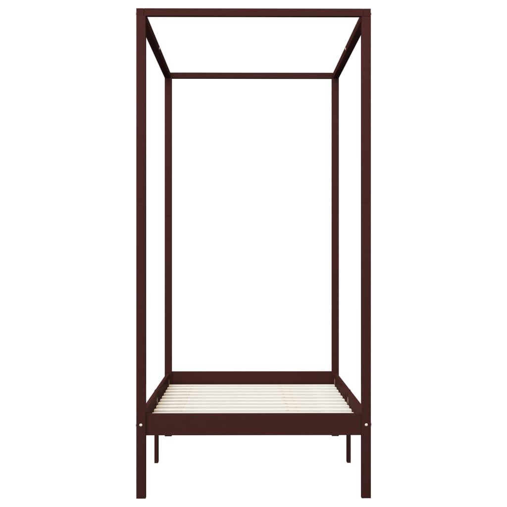 Canopy Bed Frame without Mattress Dark Brown Solid Wood 90x200cm