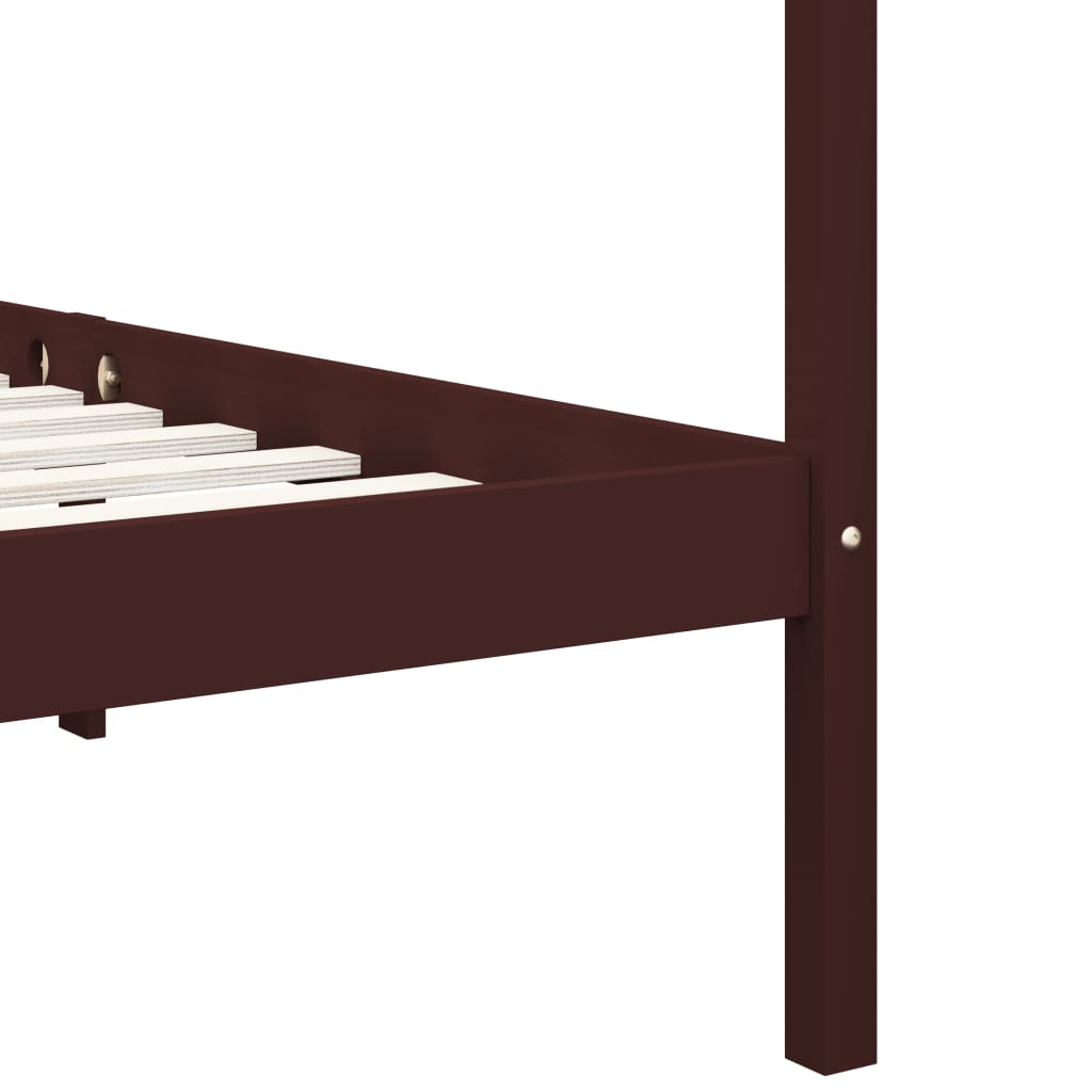 Canopy Bed Frame without Mattress Dark Brown Solid Wood 90x200cm