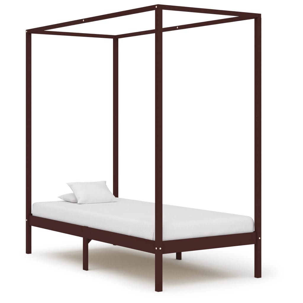 Canopy Bed Frame without Mattress Dark Brown Solid Wood 100x200cm
