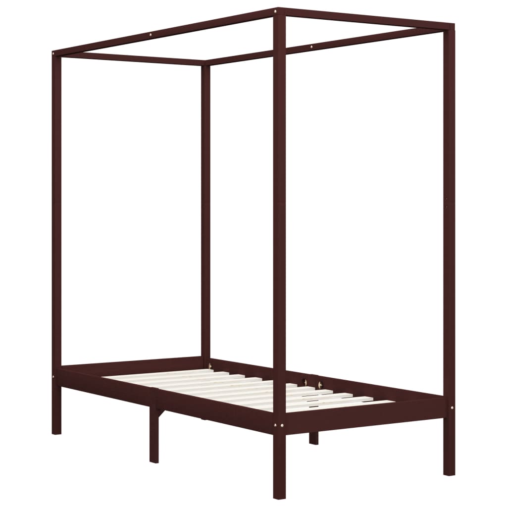 Canopy Bed Frame without Mattress Dark Brown Solid Wood 100x200cm