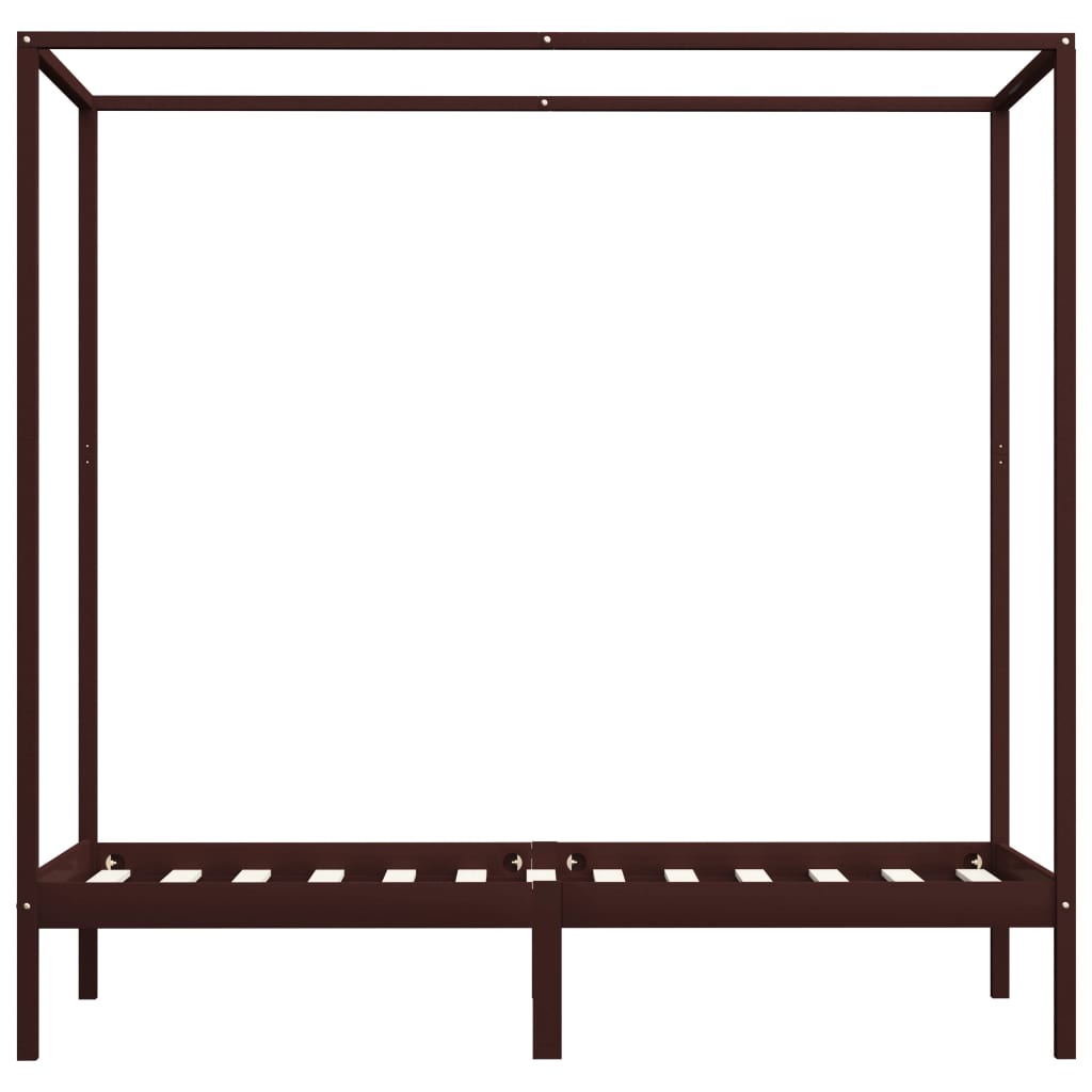 Canopy Bed Frame without Mattress Dark Brown Solid Wood 100x200cm
