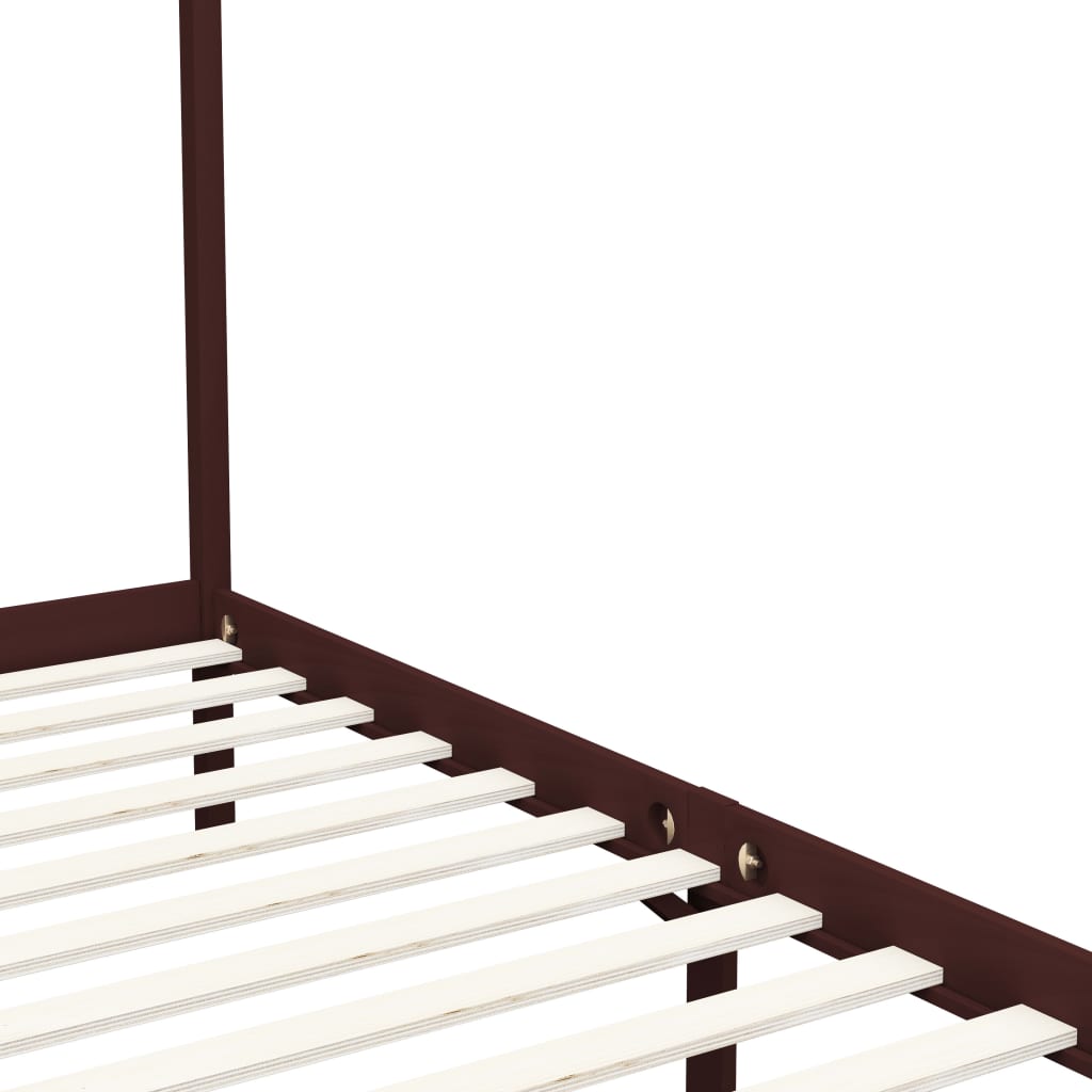Canopy Bed Frame without Mattress Dark Brown Solid Wood 100x200cm