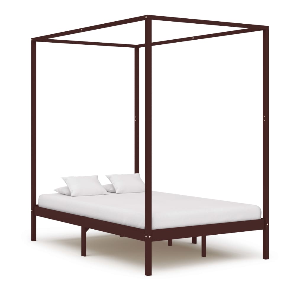 Canopy Bed Frame without Mattress Dark Brown Solid Wood 120x200cm