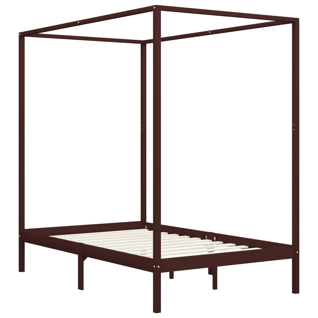 Canopy Bed Frame without Mattress Dark Brown Solid Wood 120x200cm