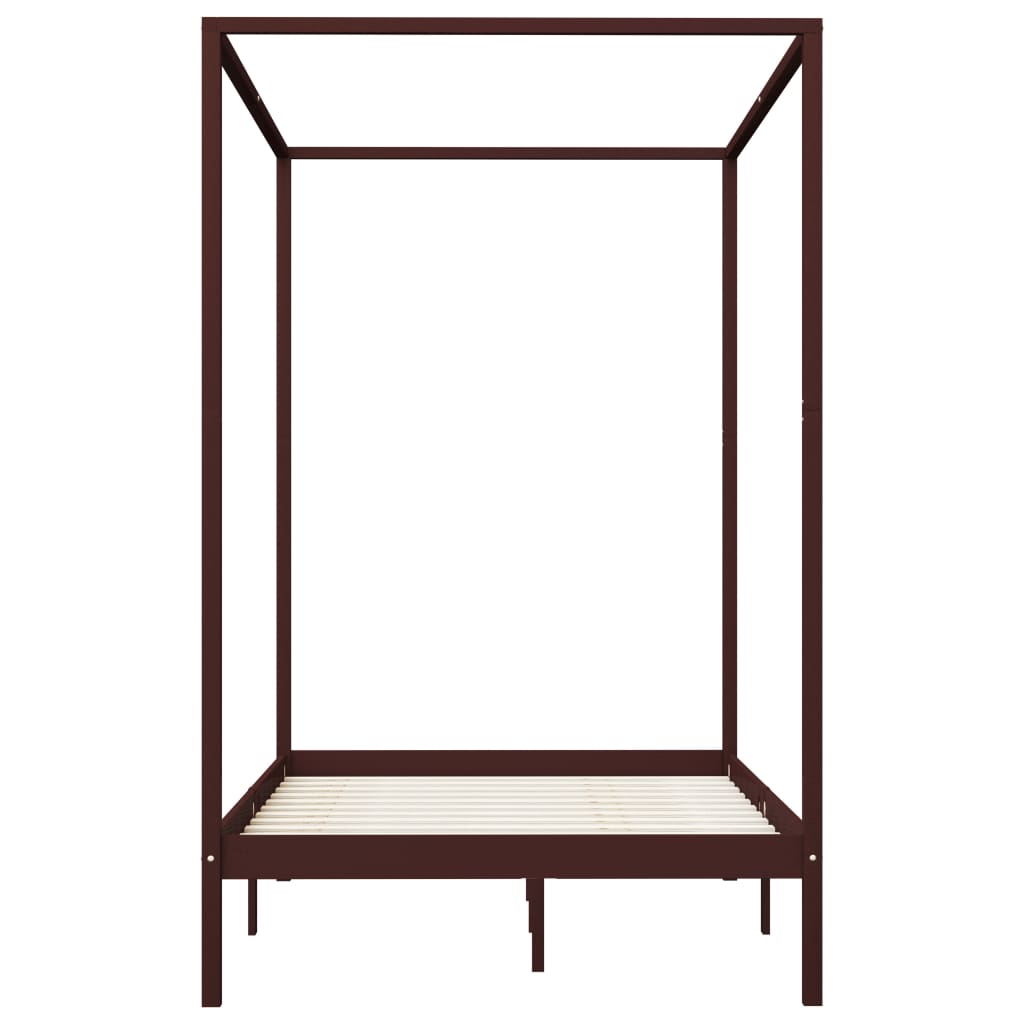 Canopy Bed Frame without Mattress Dark Brown Solid Wood 120x200cm