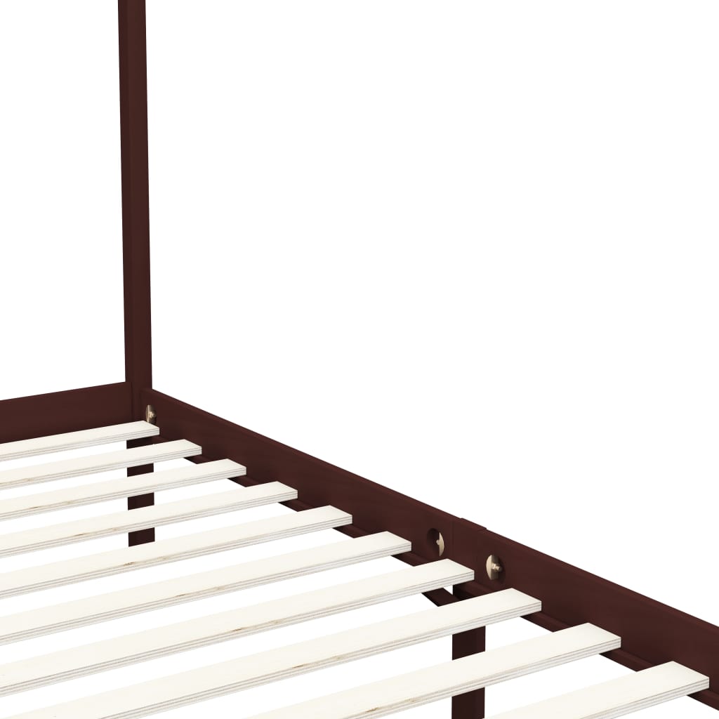 Canopy Bed Frame without Mattress Dark Brown Solid Wood 120x200cm
