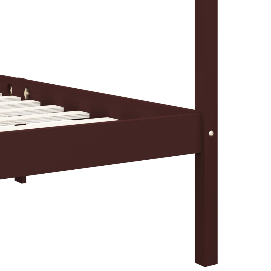 Canopy Bed Frame without Mattress Dark Brown Solid Wood 120x200cm