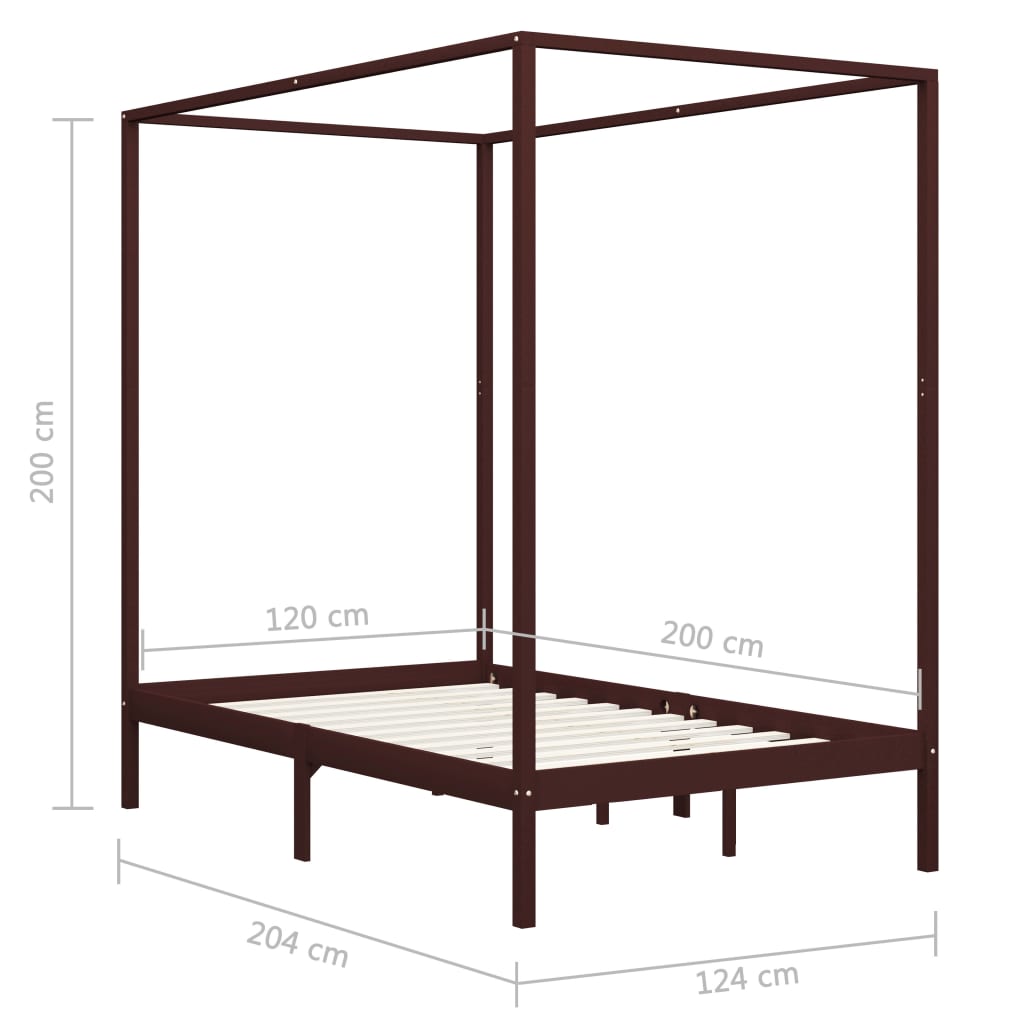 Canopy Bed Frame without Mattress Dark Brown Solid Wood 120x200cm