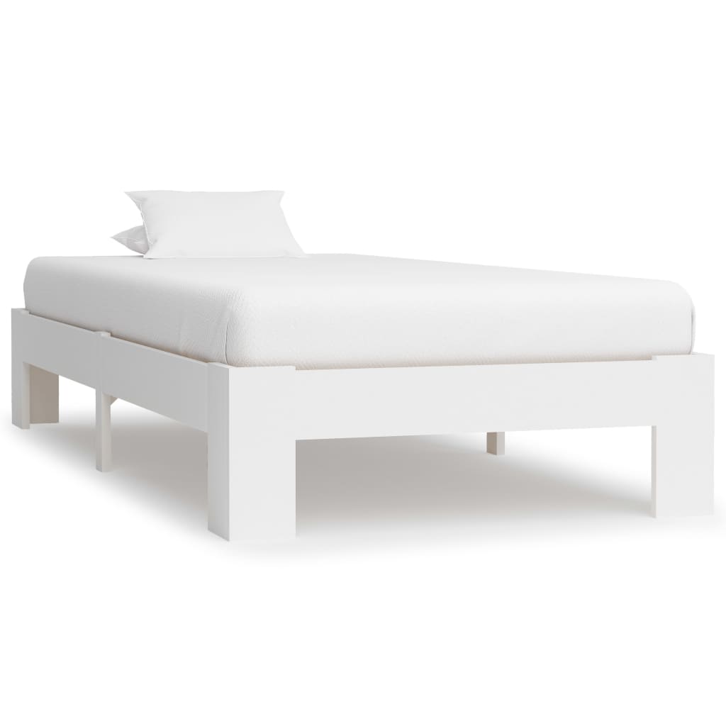 Bed Frame without Mattress White Solid Pine Wood 90x200 cm