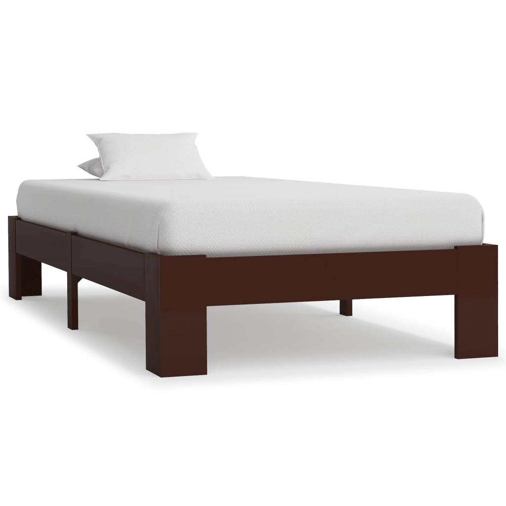Bed Frame without Mattress Dark Brown Solid Pine Wood 90x200 cm