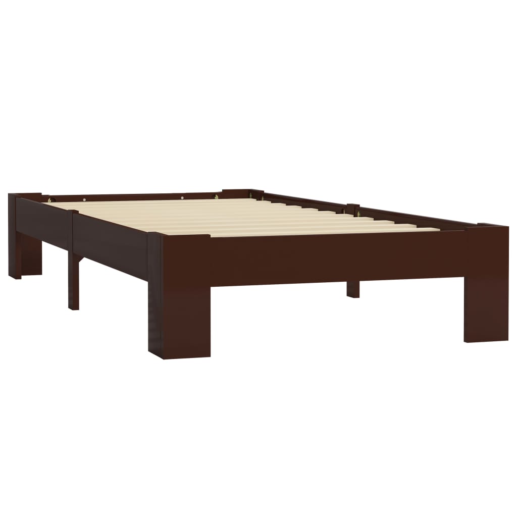 Bed Frame without Mattress Dark Brown Solid Pine Wood 90x200 cm