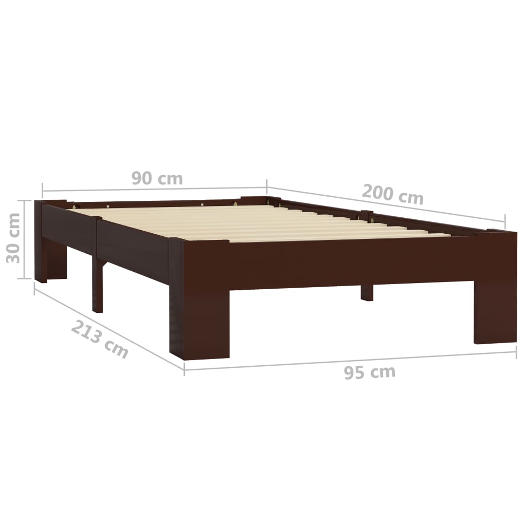 Bed Frame without Mattress Dark Brown Solid Pine Wood 90x200 cm