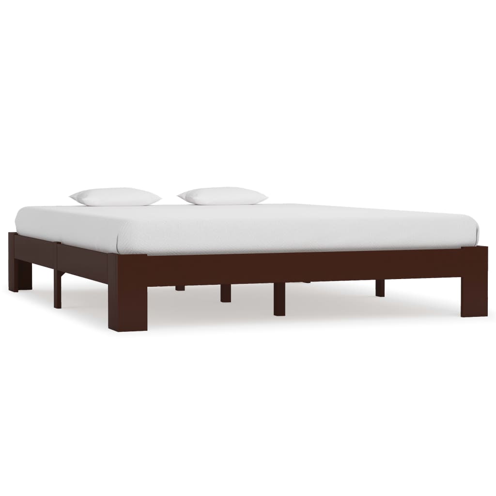 Bed Frame without Mattress Dark Brown Solid Pine Wood 160x200 cm