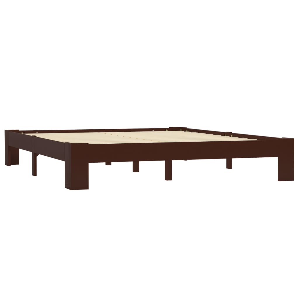 Bed Frame without Mattress Dark Brown Solid Pine Wood 160x200 cm