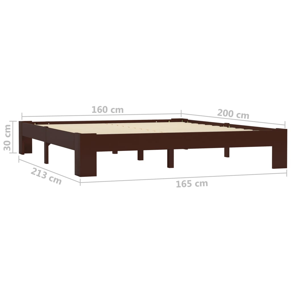 Bed Frame without Mattress Dark Brown Solid Pine Wood 160x200 cm
