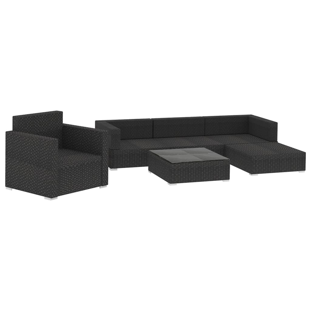 6 Piece Garden Lounge Set with Cushions Poly Rattan Black
