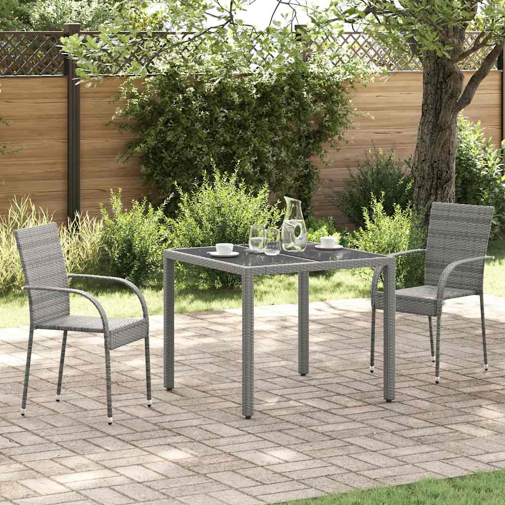 Stackable Outdoor Chairs 2 pcs Grey Poly Rattan