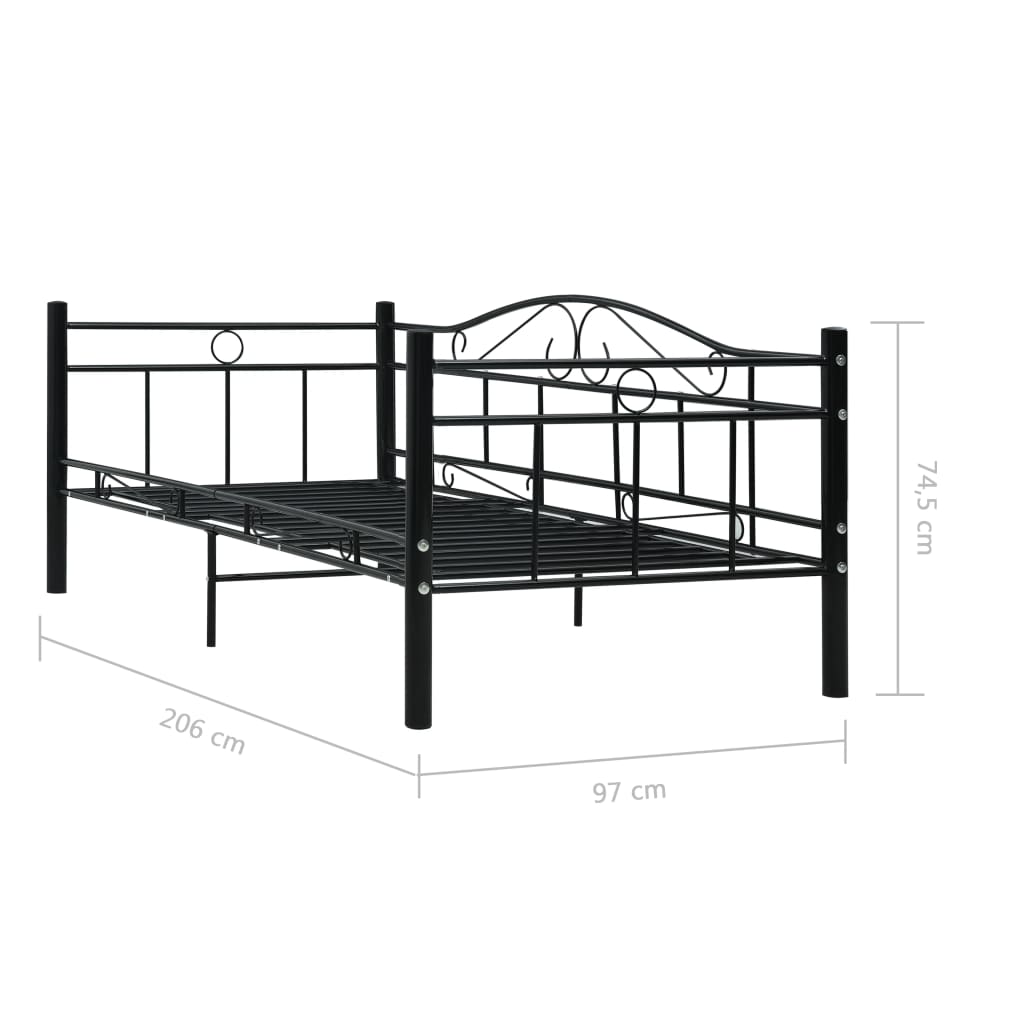 Daybed Frame without Mattress Black Metal 90x200cm