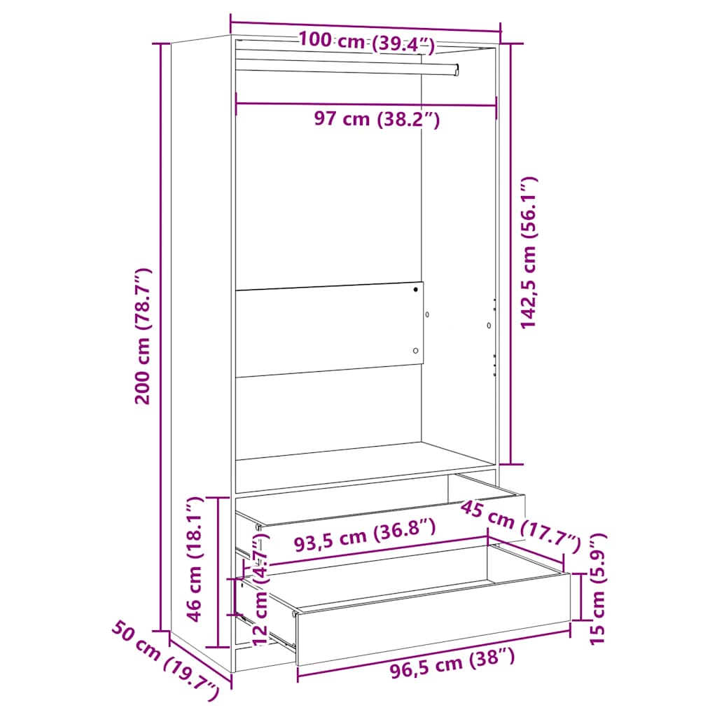 Wardrobe White 100x50x200 cm Engineered Wood