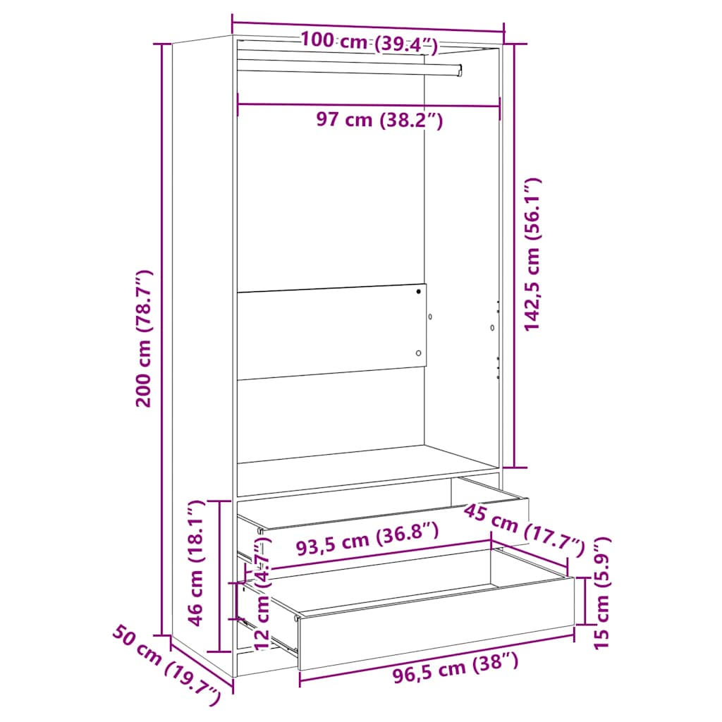 Wardrobe Sonoma Oak 100x50x200 cm Engineered Wood
