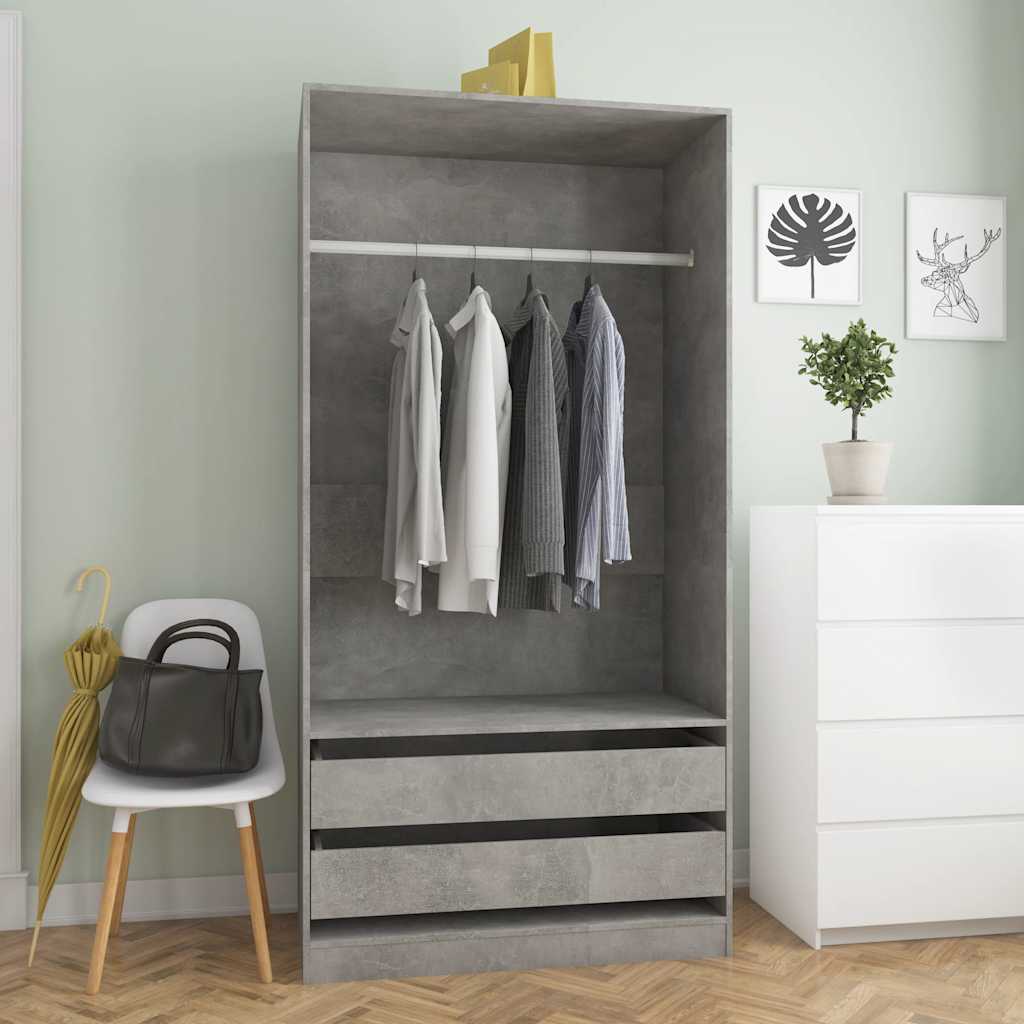 Wardrobe Concrete Grey 100x50x200 cm Engineered Wood