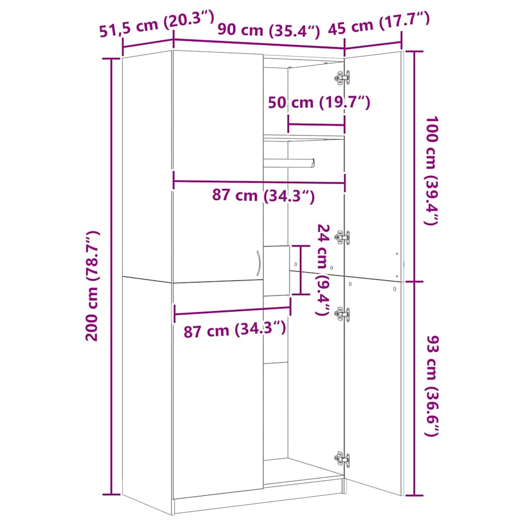 Wardrobe Sonoma Oak 90x52x200 cm Engineered Wood