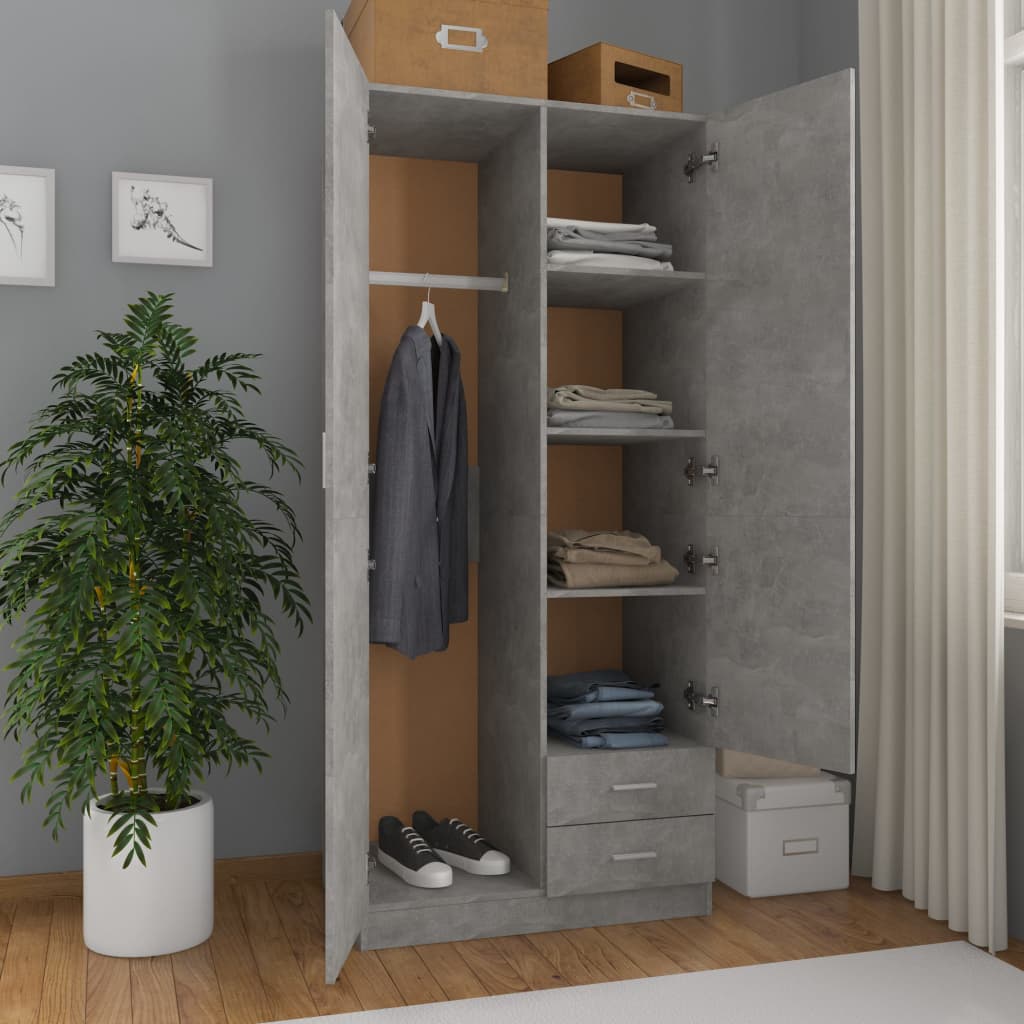 Wardrobe Concrete Grey 80x52x180 cm Engineered Wood