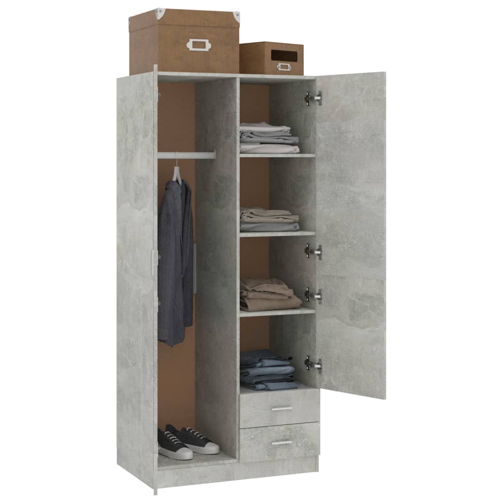Wardrobe Concrete Grey 80x52x180 cm Engineered Wood