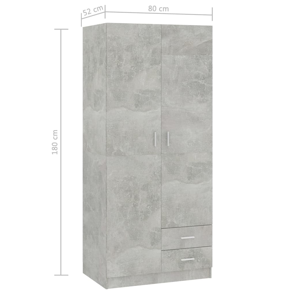 Wardrobe Concrete Grey 80x52x180 cm Engineered Wood