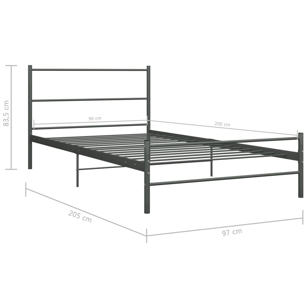 Bed Frame without Mattress Grey Metal 90x200 cm