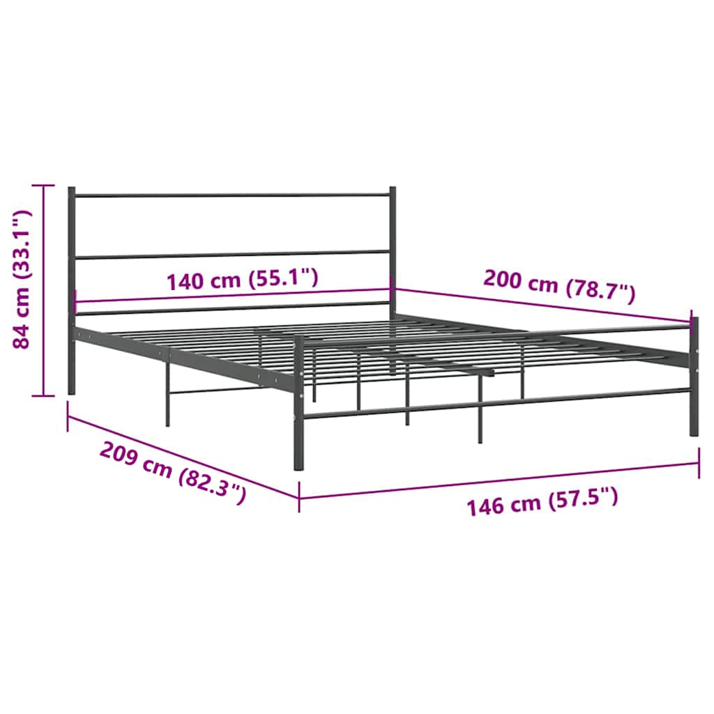 Bed Frame without Mattress Grey Metal 140x200 cm