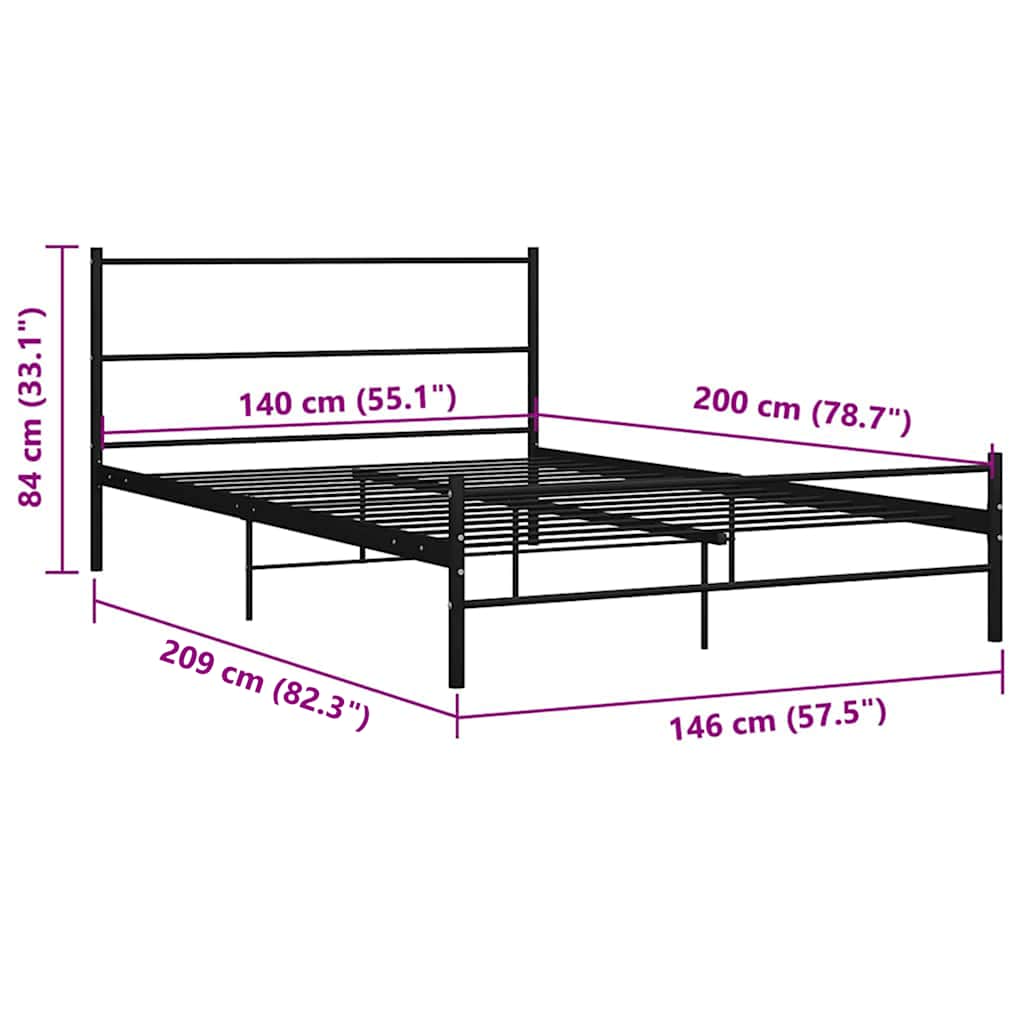 Bed Frame with Headboard without Mattress Black 140x200 cm Metal