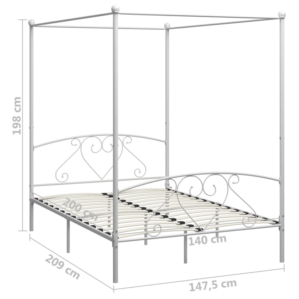Bed Frame without Mattress with Canopy White 140x200 cm Metal