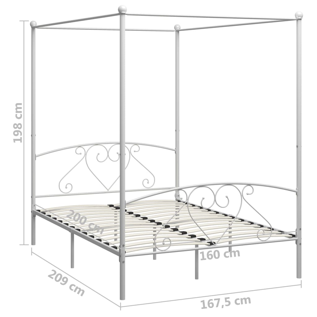 Bed Frame without Mattress with Canopy White 160x200 cm Metal