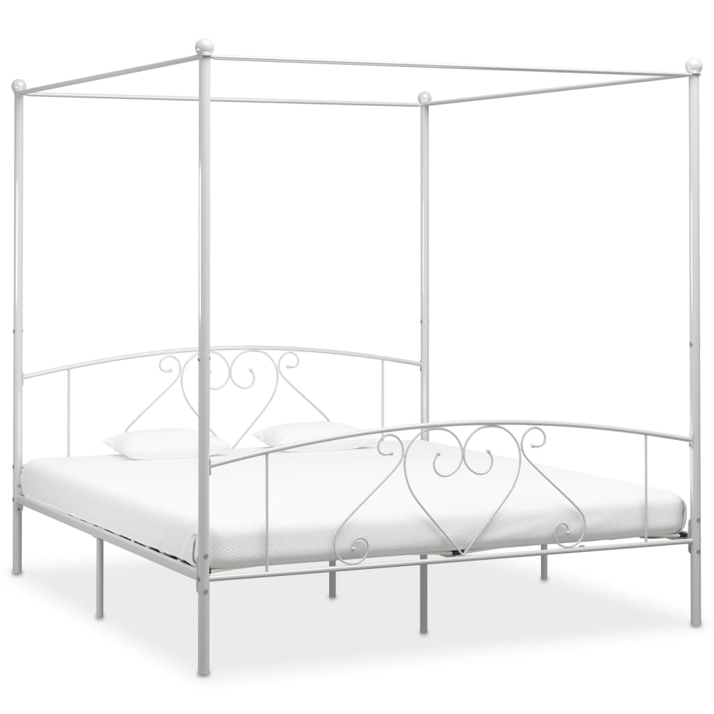 Bed Frame without Mattress with Canopy White 180x200 cm Super King Metal