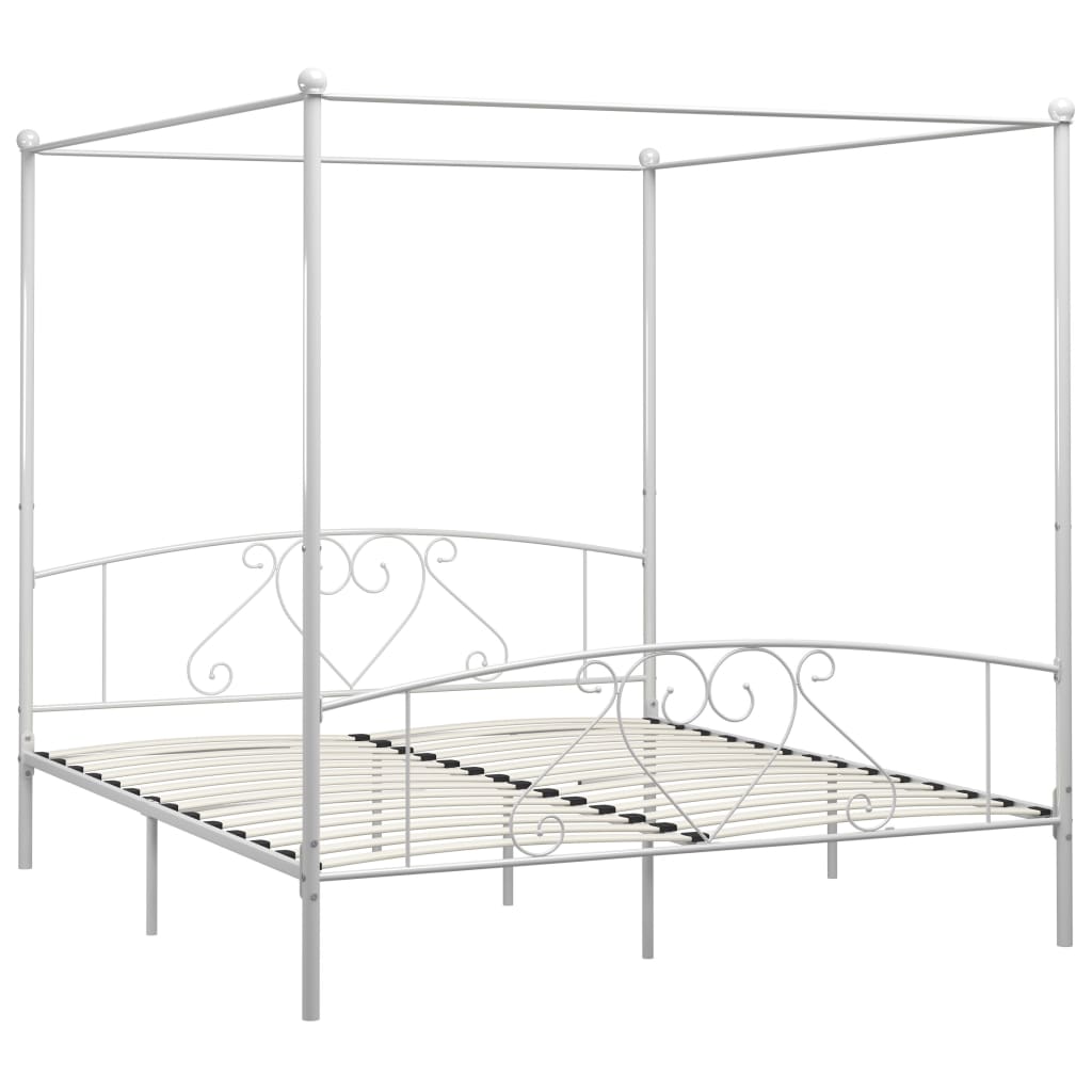 Bed Frame without Mattress with Canopy White 180x200 cm Super King Metal