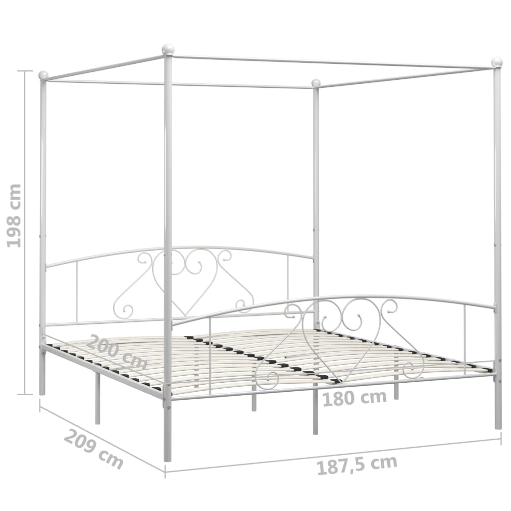 Bed Frame without Mattress with Canopy White 180x200 cm Super King Metal