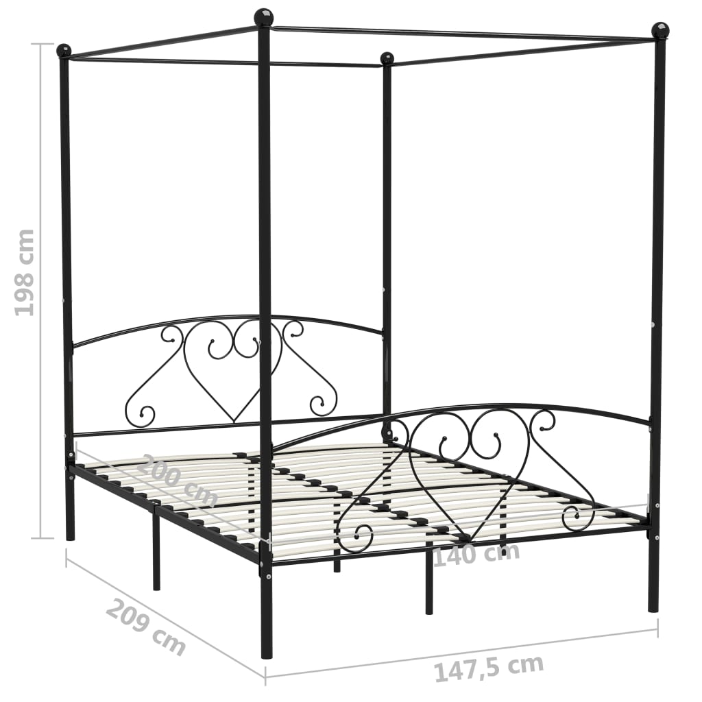Bed Frame without Mattress with Canopy Black 140x200 cm Metal