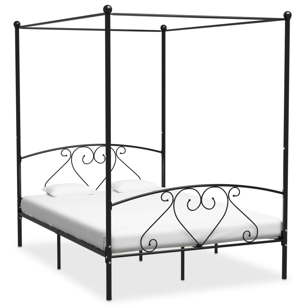 Bed Frame without Mattress with Canopy Black 160x200 cm Metal