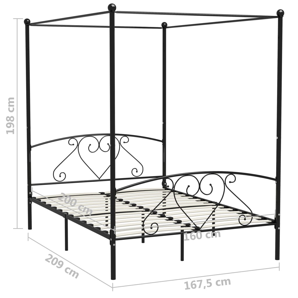 Bed Frame without Mattress with Canopy Black 160x200 cm Metal