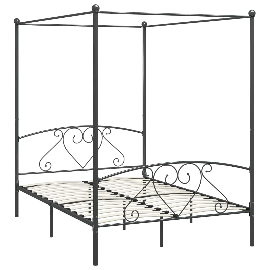284443 vidaXL Canopy Bed Frame without Mattress Grey Metal 140x200 cm