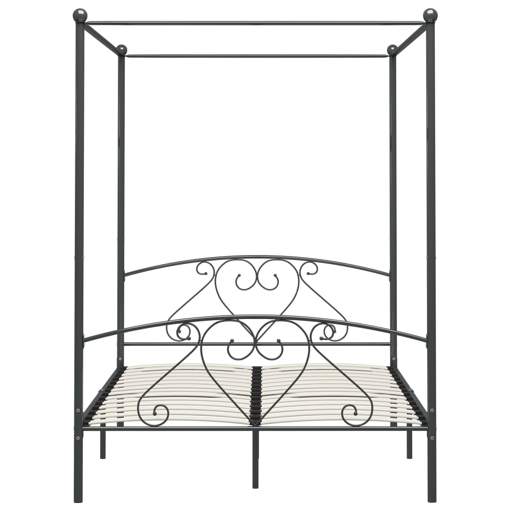 284444 vidaXL Canopy Bed Frame without Mattress Grey Metal 160x200 cm