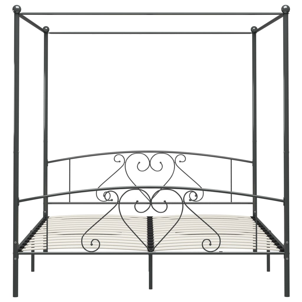 284445 vidaXL Canopy Bed Frame without Mattress Grey Metal 180x200 cm Super King