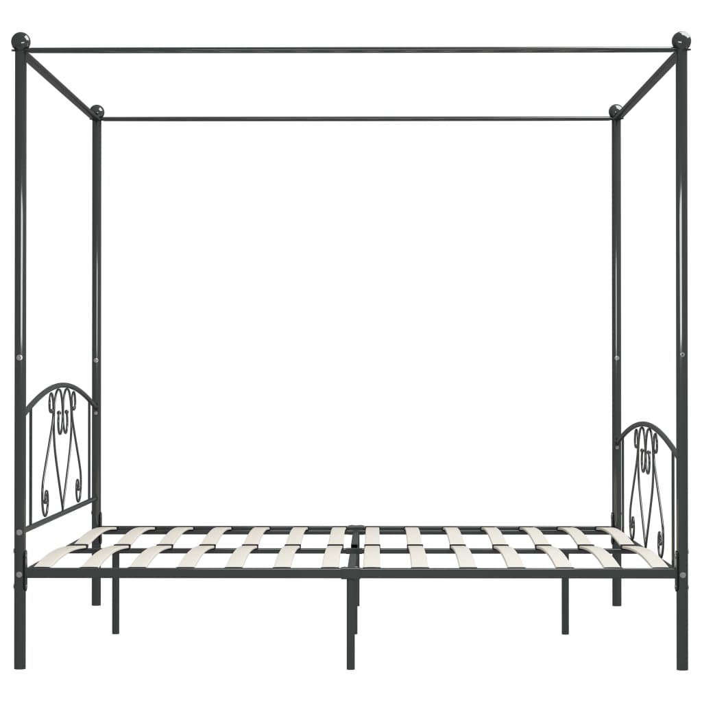 284445 vidaXL Canopy Bed Frame without Mattress Grey Metal 180x200 cm Super King