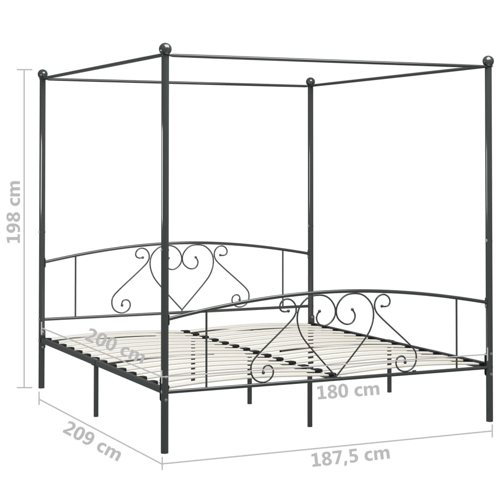 284445 vidaXL Canopy Bed Frame without Mattress Grey Metal 180x200 cm Super King