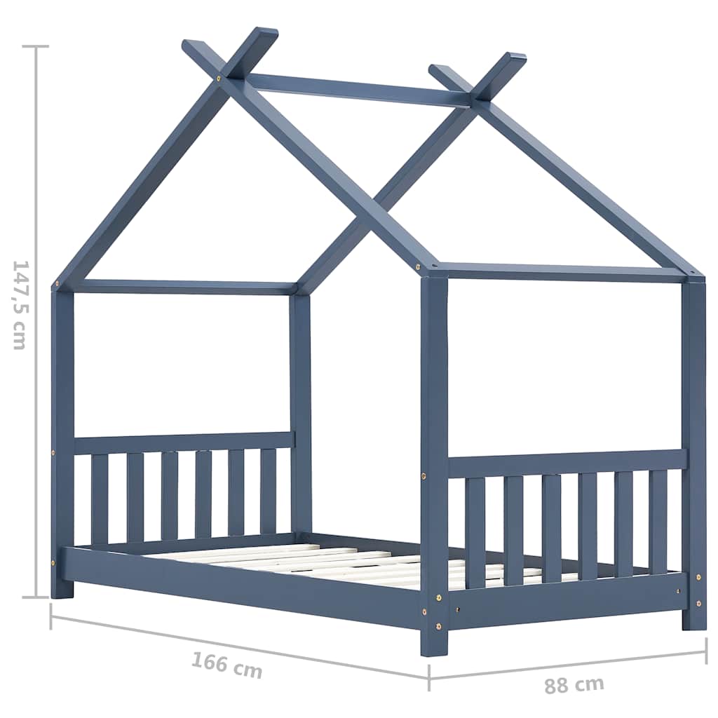 Kids Bed Frame Grey Solid Pine Wood 80x160 cm