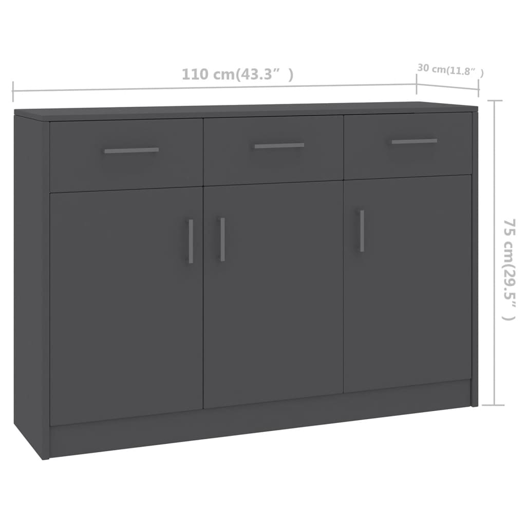 Sideboard Grey 110x30x75 cm Engineered Wood