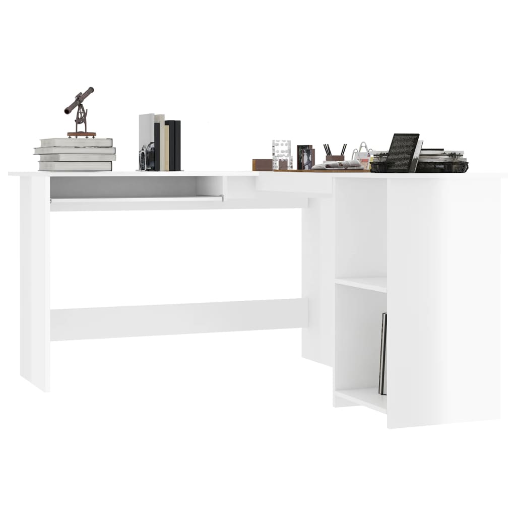 L-Shaped Corner Desk High Gloss White 120x140x75 cm Engineered Wood